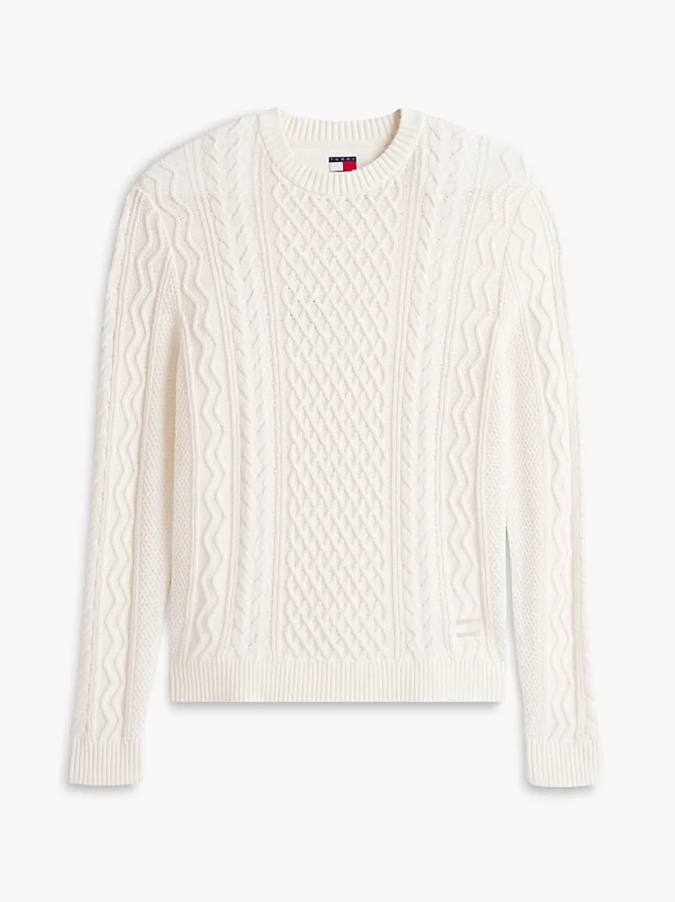 Tommy Jeans miesten neulepusero, TJM SLM BADGE CABLE KNIT SWEATER Valkoinen