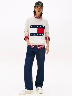 Tommy Jeans miesten neulepusero, TJM REG MELANGE FLAG SWEATER Beige