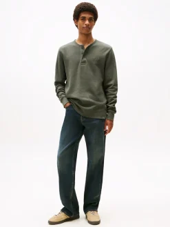 Tommy Jeans miesten paita, TJM SLIM WAFFLE SCRIPT HENLEY Vihreä