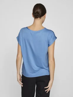 Vila lyhythihainen toppi, VIELLETTE S/S SATIN TOP Blissful Blue