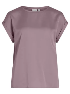 Vila lyhythihainen toppi, VIELLETTE S/S SATIN TOP Toadstool