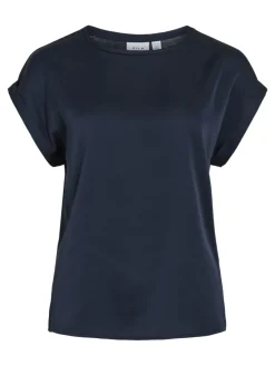 Vila lyhythihainen toppi, VIELLETTE S/S SATIN TOP Navy Blazer