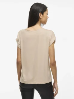 Vila lyhythihainen toppi, VIELLETTE S/S SATIN TOP Cement