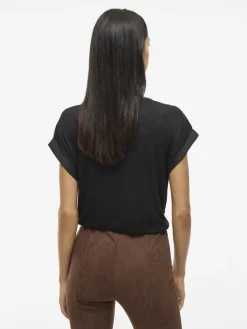 Vila lyhythihainen toppi, VIELLETTE S/S SATIN TOP Black