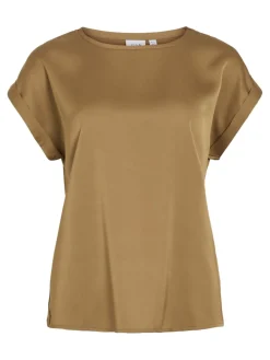 Vila naisten lyhythihainen toppi K-Viellette S/S Satin Top - NOOS, Bistre