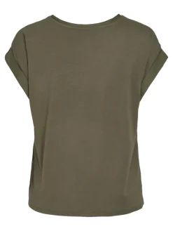 Vila naisten lyhythihainen toppi K-Viellette S/S Satin Top - NOOS, Dusty Olive
