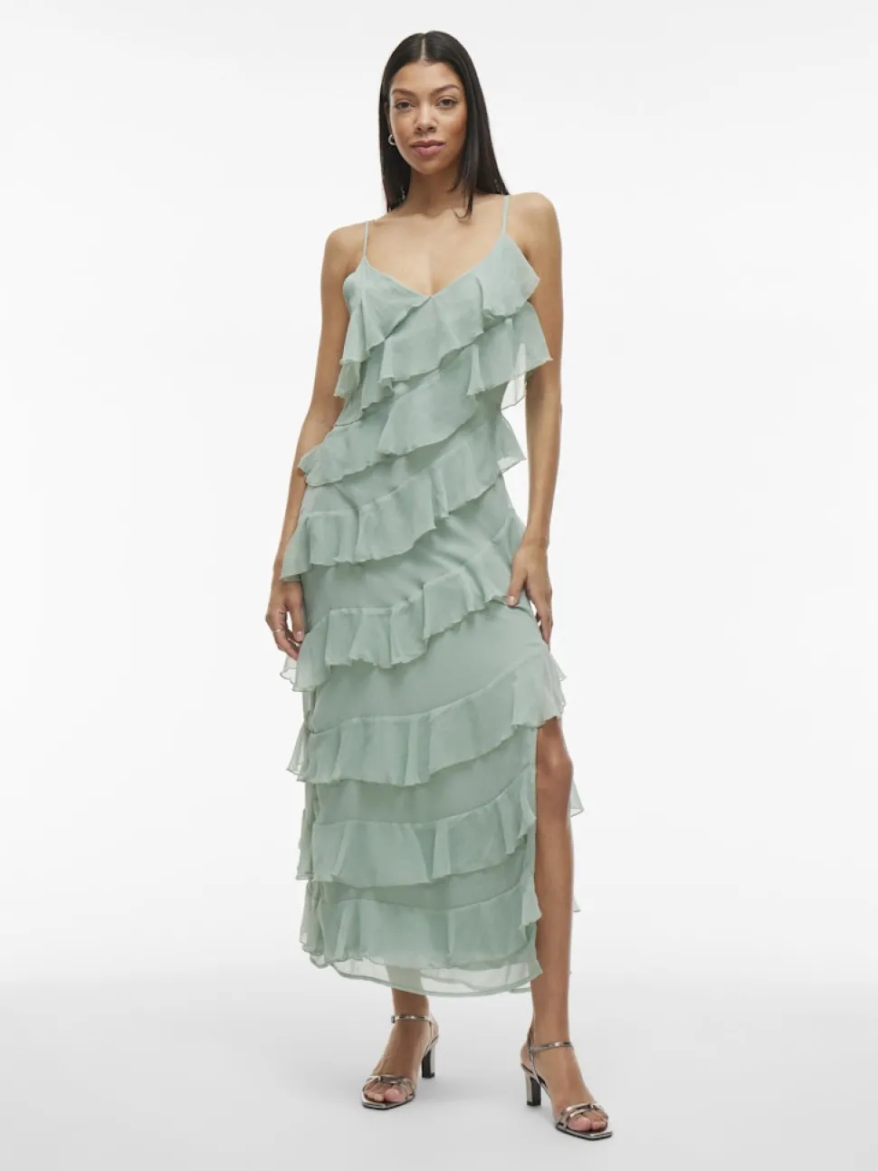 Vila naisten mekko, VILUNA STRAP DRESS Green Milieu