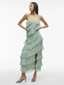 Vila naisten mekko, VILUNA STRAP DRESS Green Milieu