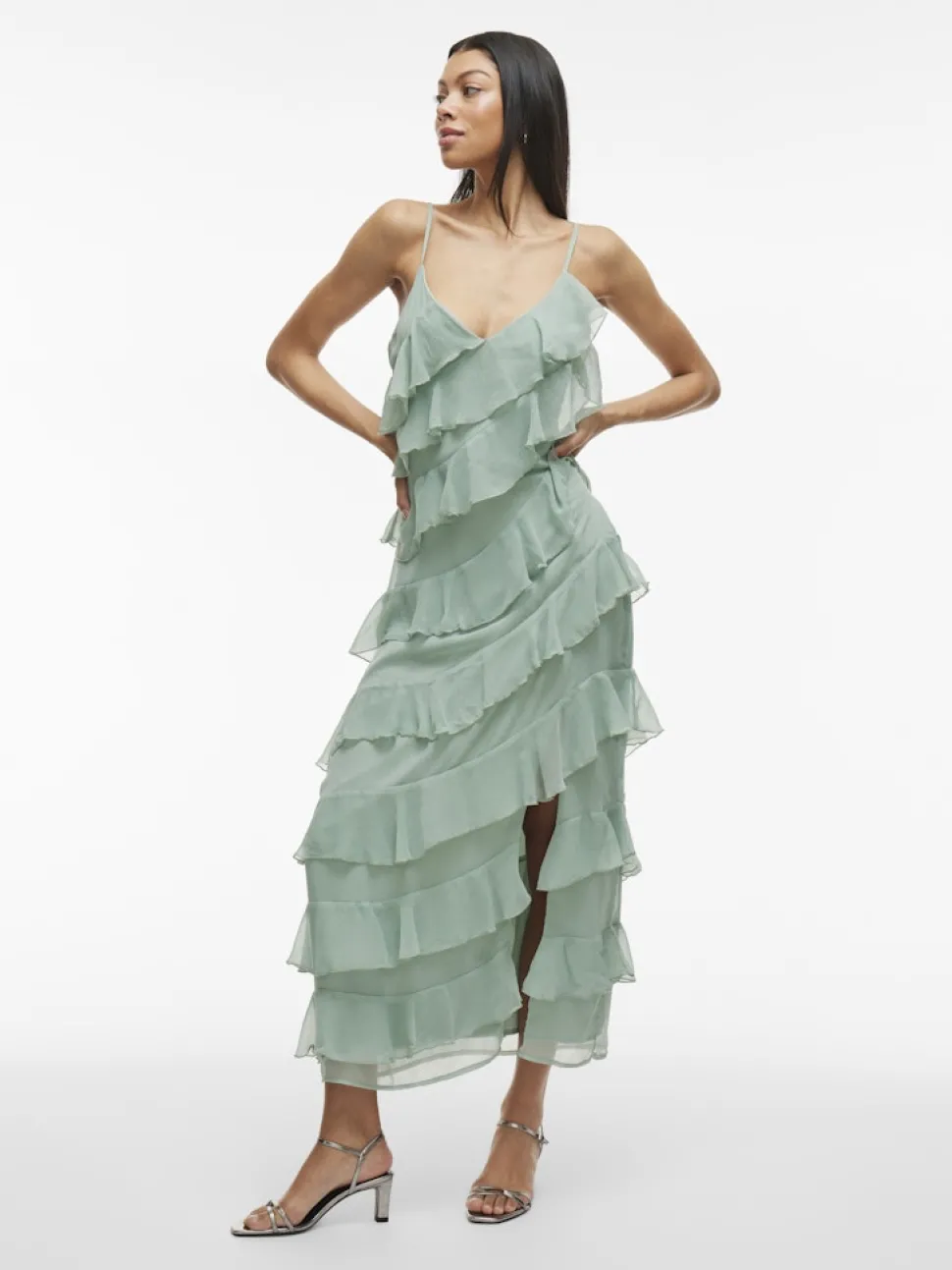 Vila naisten mekko, VILUNA STRAP DRESS Green Milieu