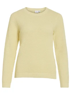 Vila naisten neulepaita VIDalo O-Neck L/S Knit Top-NOOS, Pastel Yellow