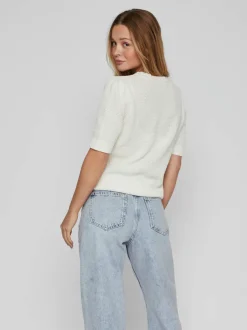 Vila naisten neulepusero, VIDALO O-NECK S/S KNIT TOP Valkoinen