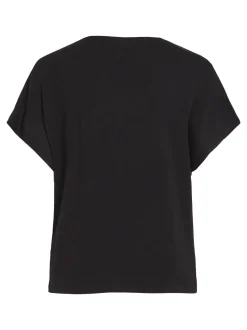 Vila naisten satiinitoppi, VIELLETTE V-NECK S/S SATIN TOP Musta