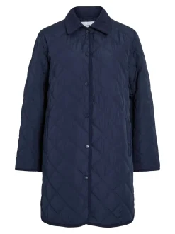 Vila naisten tikkitakki, VIQUILA L/S CORDUROY QUILT LONG JACKET Navy Blazer