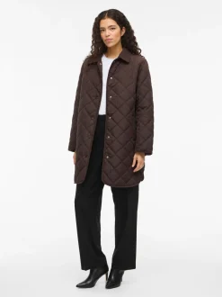 Vila naisten tikkitakki, VIQUILA L/S CORDUROY QUILT LONG JACKET Coffee Bean