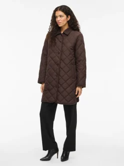 Vila naisten tikkitakki, VIQUILA L/S CORDUROY QUILT LONG JACKET Coffee Bean
