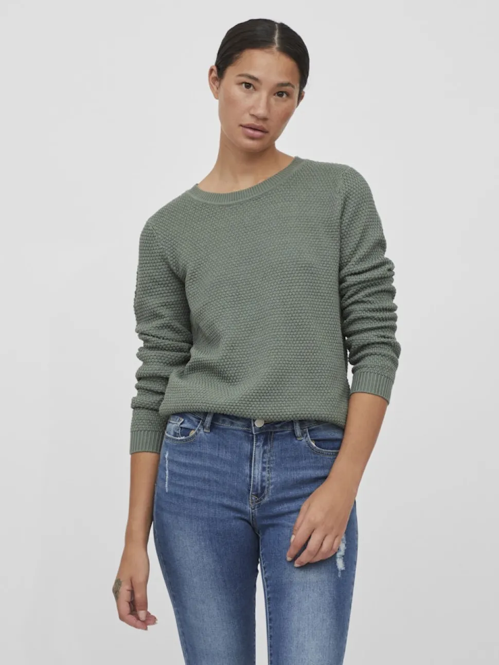 Vila neule, VIDALO O-NECK L/S KNIT TOP Laurel Wreath