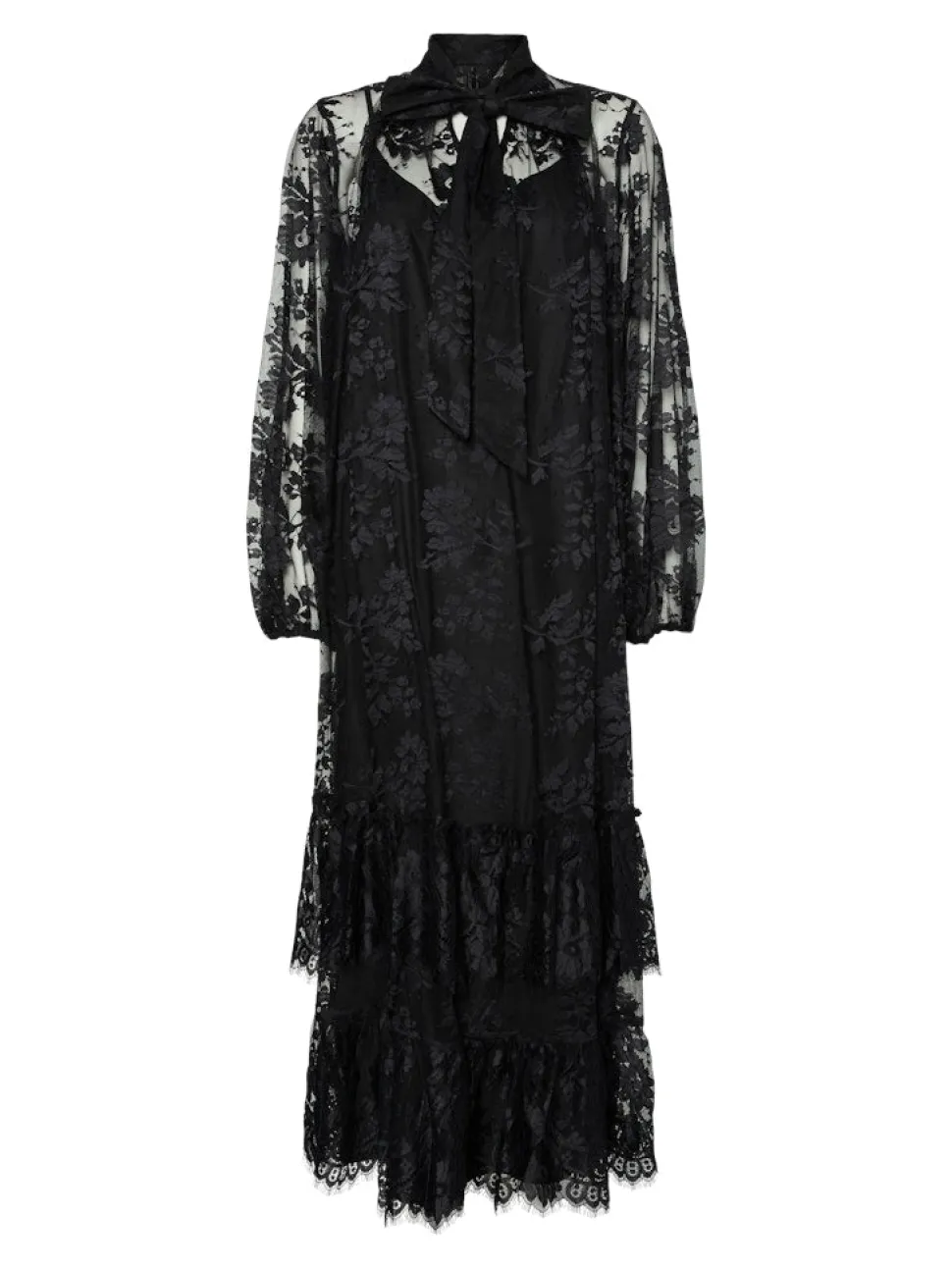 Y.A.S naisten mekko YASLACILLA LS LACE LONG DRESS, musta