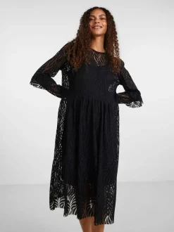 Y.A.S Naisten Mekko YASLUCIANNA LS LONG LACE DRESS Musta