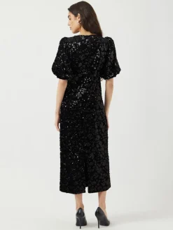 Y.A.S naisten mekko YASSOFIE 2/4 SEQUIN MIDI DRESS, musta