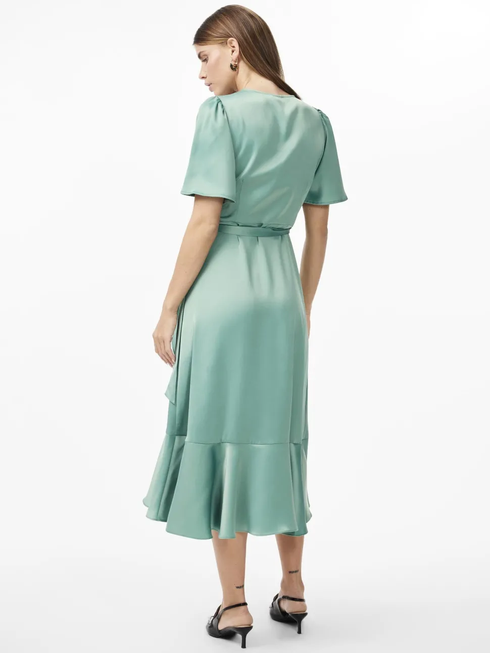 Y.A.S Naisten Mekko, YASTHEA 2/4 MIDI WRAP DRESS Vedenvihreä
