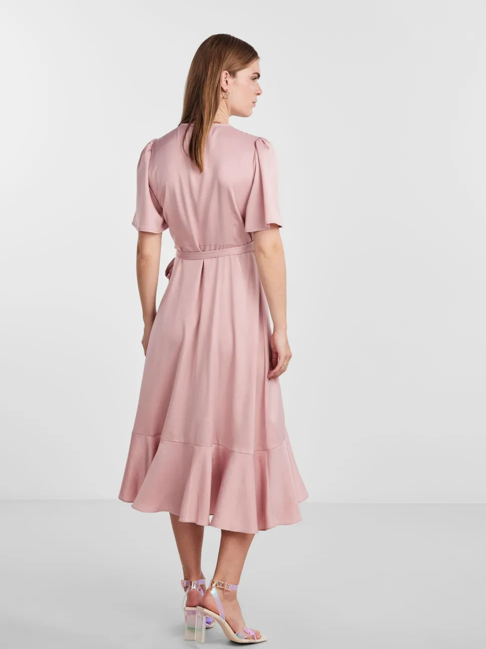 Y.A.S Naisten Mekko, YASTHEA 2/4 MIDI WRAP DRESS Vaaleanpunainen
