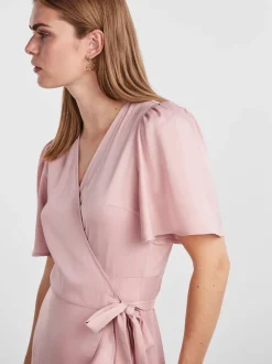 Y.A.S Naisten Mekko, YASTHEA 2/4 MIDI WRAP DRESS Vaaleanpunainen