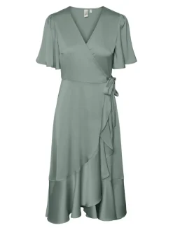 Y.A.S Naisten Mekko, YASTHEA 2/4 MIDI WRAP DRESS Green Milieu