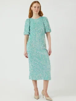 Y.A.S Naisten Midimekko, YASMAJA SEQUIN 2/4 MIDI DRESS Vaaleanvihreä