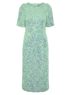 Y.A.S Naisten Midimekko, YASMAJA SEQUIN 2/4 MIDI DRESS Vaaleanvihreä