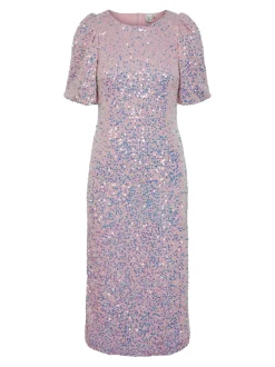 Y.A.S Naisten Midimekko, YASMAJA SEQUIN 2/4 MIDI DRESS Vaaleanpunainen