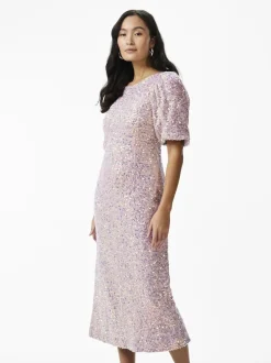 Y.A.S Naisten Midimekko, YASMAJA SEQUIN 2/4 MIDI DRESS Vaaleanpunainen