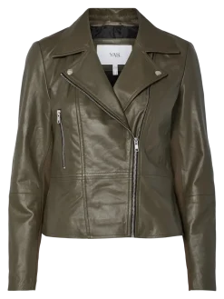 Y.A.S naisten nahkatakki, YASSOPHIE LEATHER JACKET Dark Olive