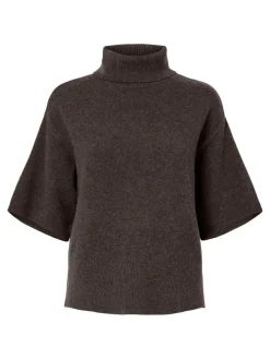 Y.A.S naisten neulepusero, YASEMILA 2/4 WOOL KNIT PULLOVER S. NOOS Coffee Bean