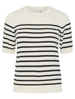 Y.A.S naisten neule, YASLENA SS KNIT PULLOVER S. Raidallinen Valkoinen