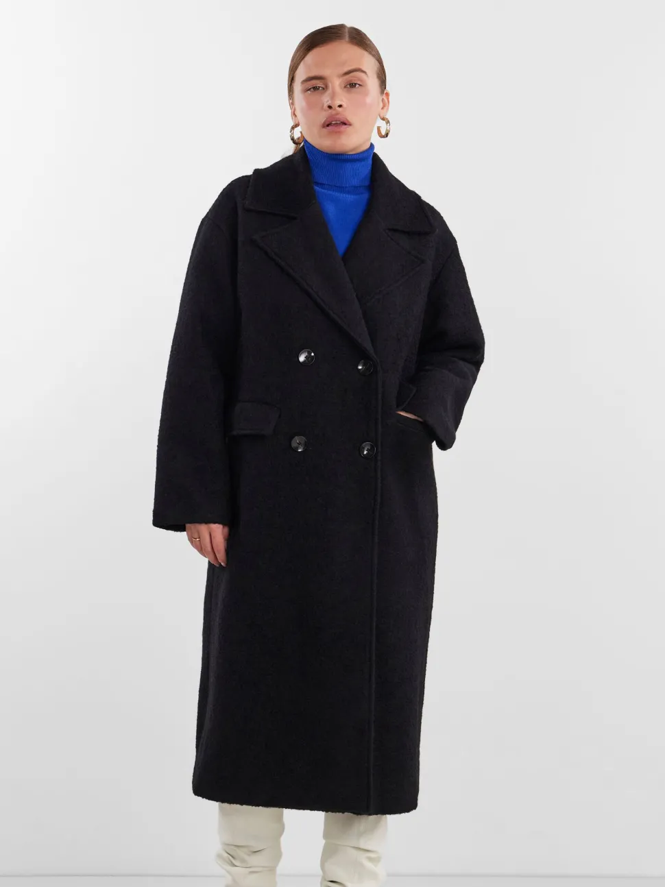 Y.A.S Naisten Villakangastakki, YASMILA LS WOOL MIX COAT NOOS Musta